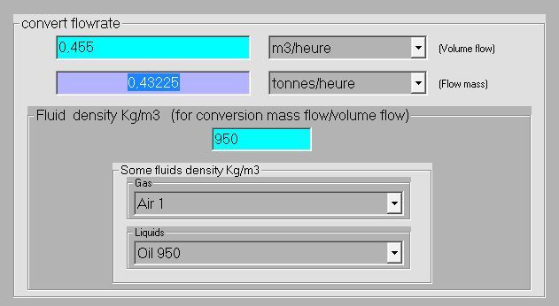 convert mass flow volume flowrate