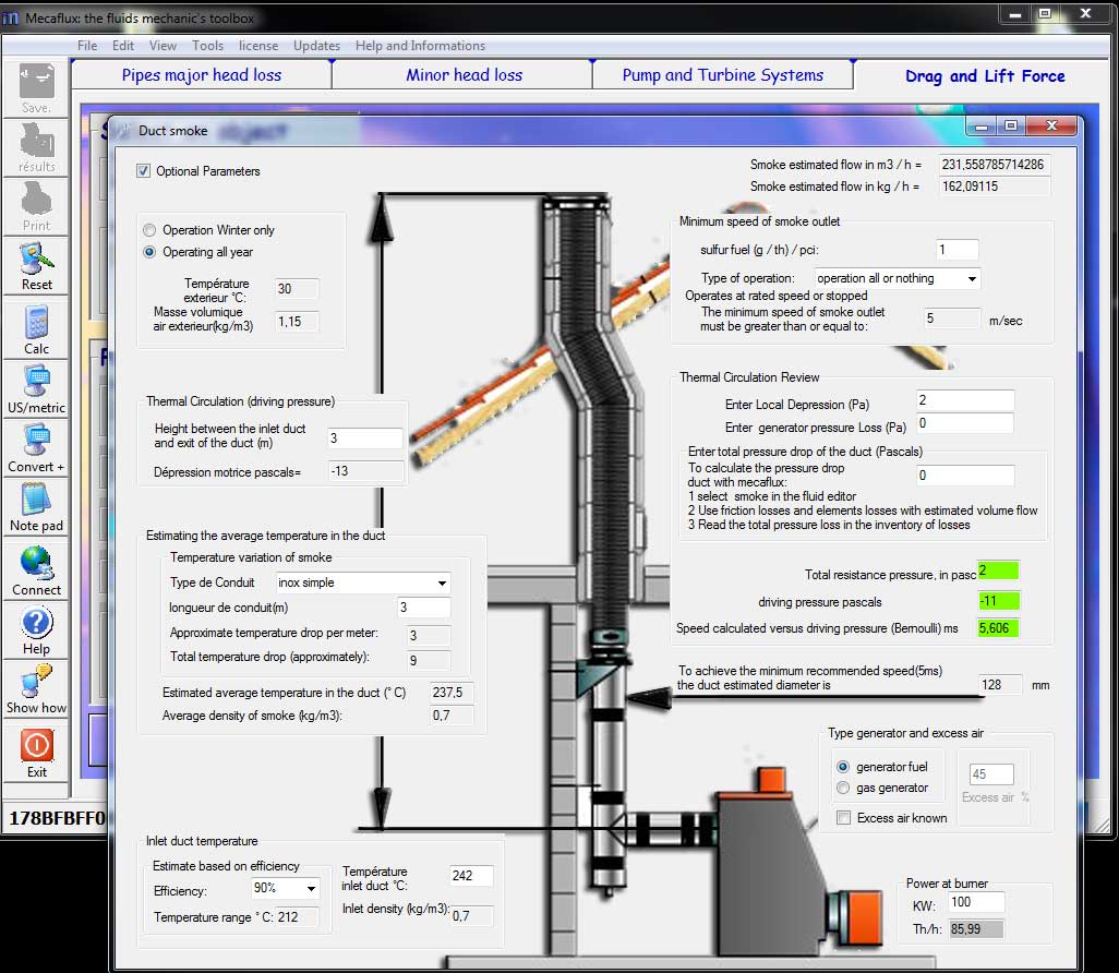 calculation method results flue gas with optional parameters
