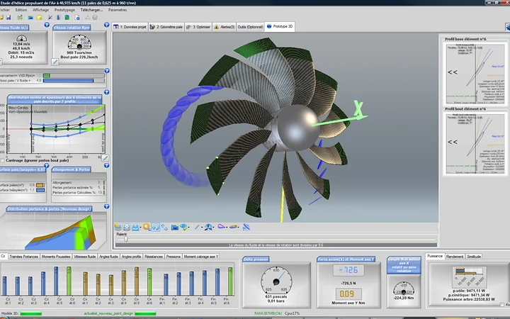 Étude d'une hélice de 11 pales dans Heliciel : prototype 3D et performances calculées